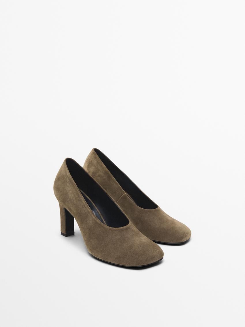 Massimo Dutti Split Suede Women Heels Khaki | US-OS1264058