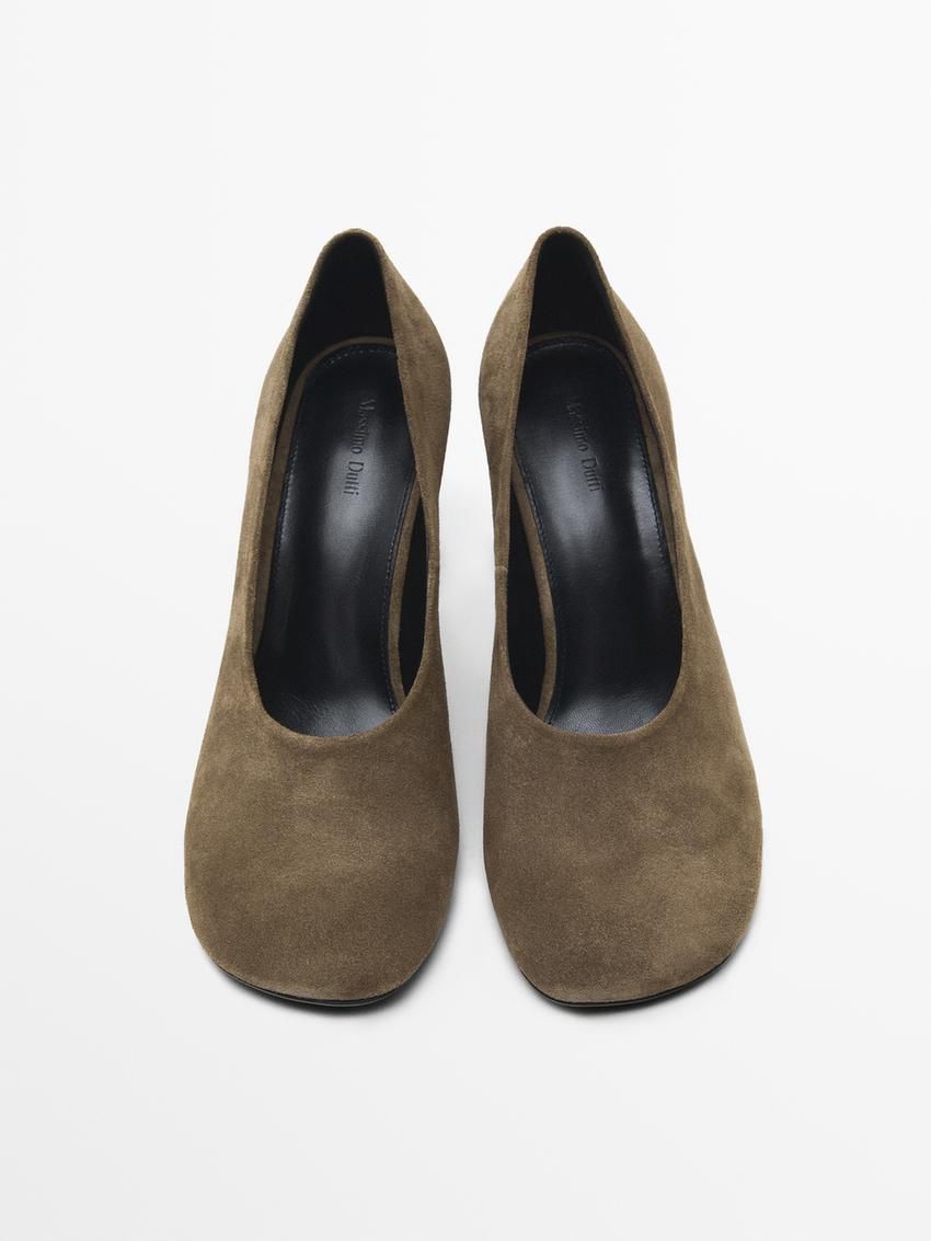 Massimo Dutti Split Suede Women Heels Khaki | US-OS1264058