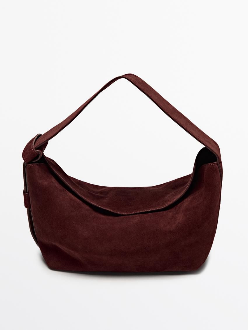 Massimo Dutti Split Suede Women Shoulder Bag Burgundy | US-RZ8739251