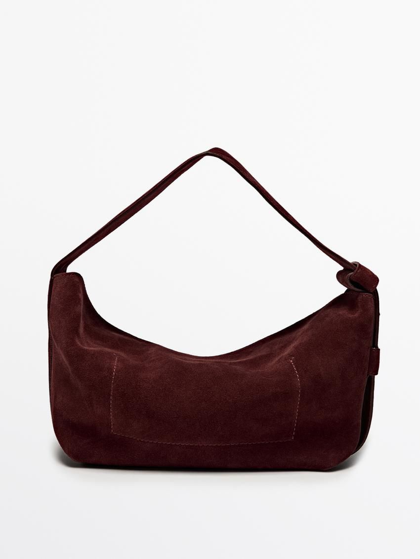 Massimo Dutti Split Suede Women Shoulder Bag Burgundy | US-RZ8739251