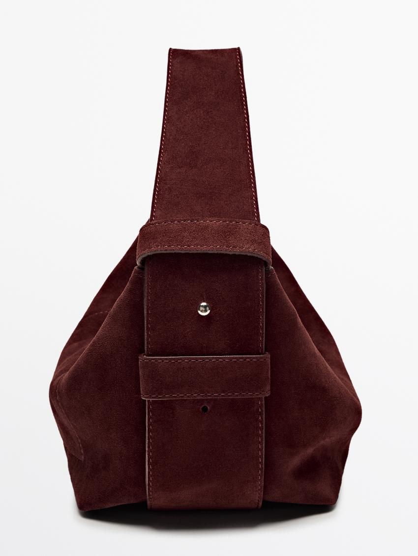 Massimo Dutti Split Suede Women Shoulder Bag Burgundy | US-RZ8739251