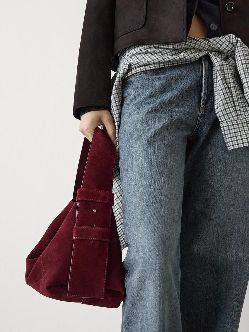 Massimo Dutti Split Suede Women Shoulder Bag Burgundy | US-RZ8739251