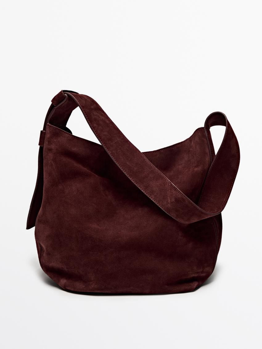 Massimo Dutti Split Suede Women Shoulder Bag Burgundy | US-VC3890574