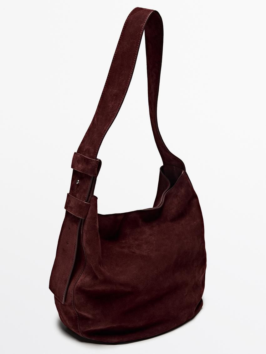 Massimo Dutti Split Suede Women Shoulder Bag Burgundy | US-VC3890574