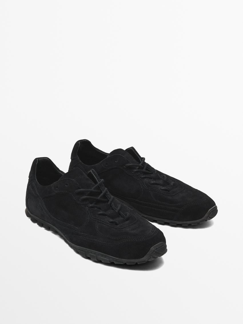 Massimo Dutti Split-leather With Pieces Men Sneakers Black | US-ZN5891704