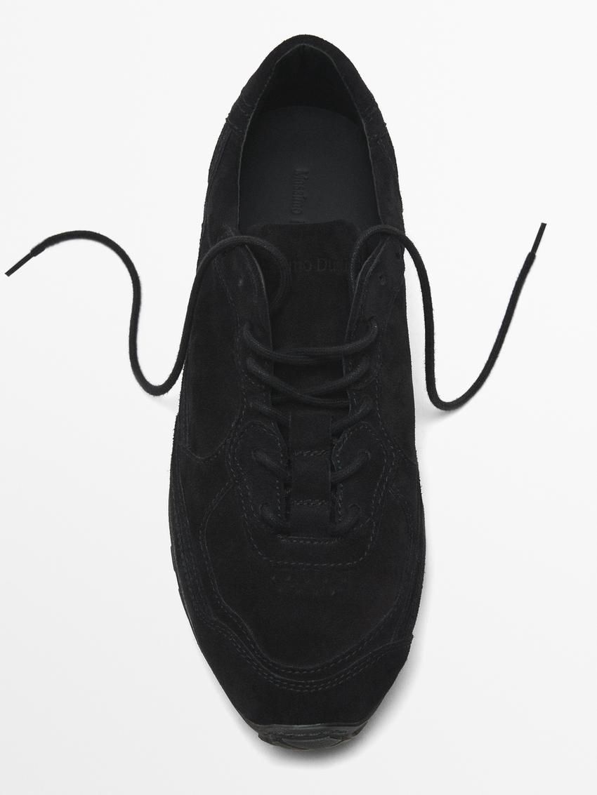 Massimo Dutti Split-leather With Pieces Men Sneakers Black | US-ZN5891704