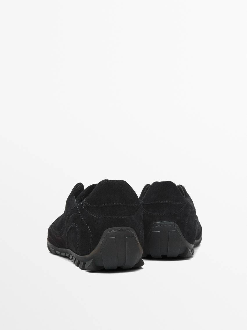 Massimo Dutti Split-leather With Pieces Men Sneakers Black | US-ZN5891704