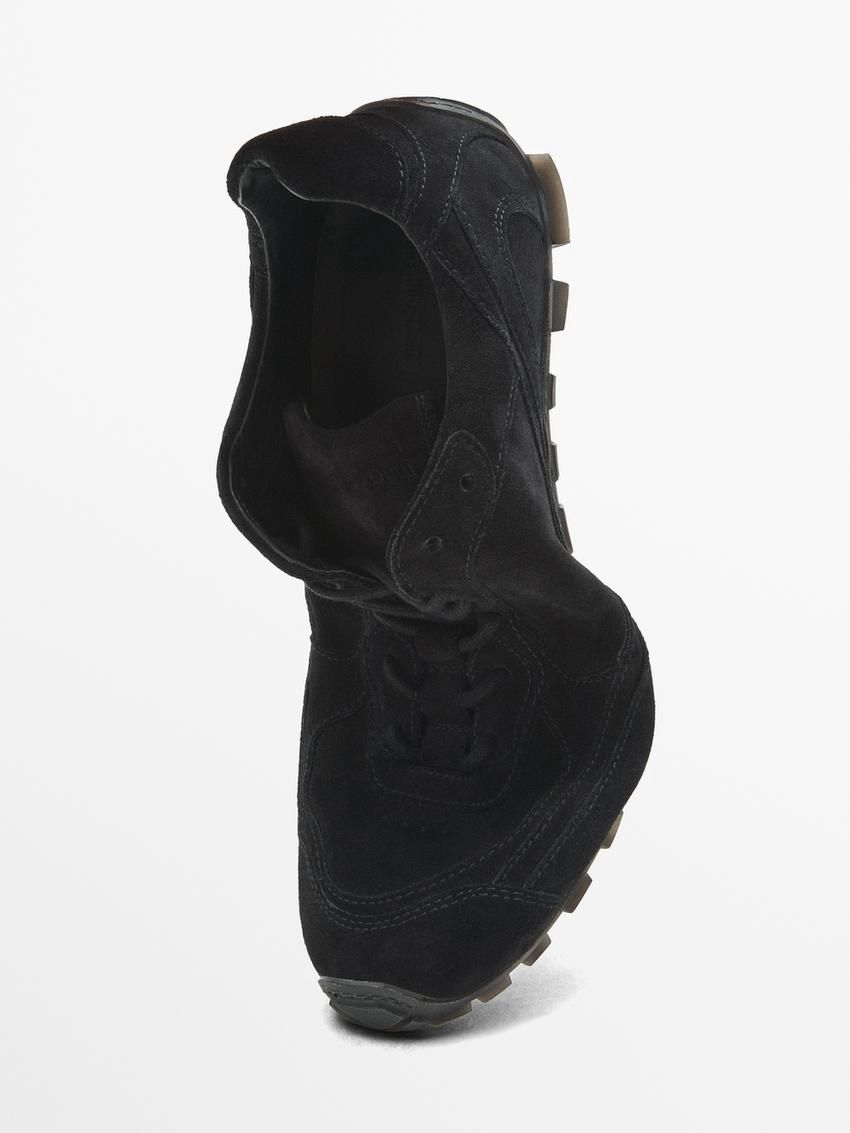 Massimo Dutti Split-leather With Pieces Men Sneakers Black | US-ZN5891704