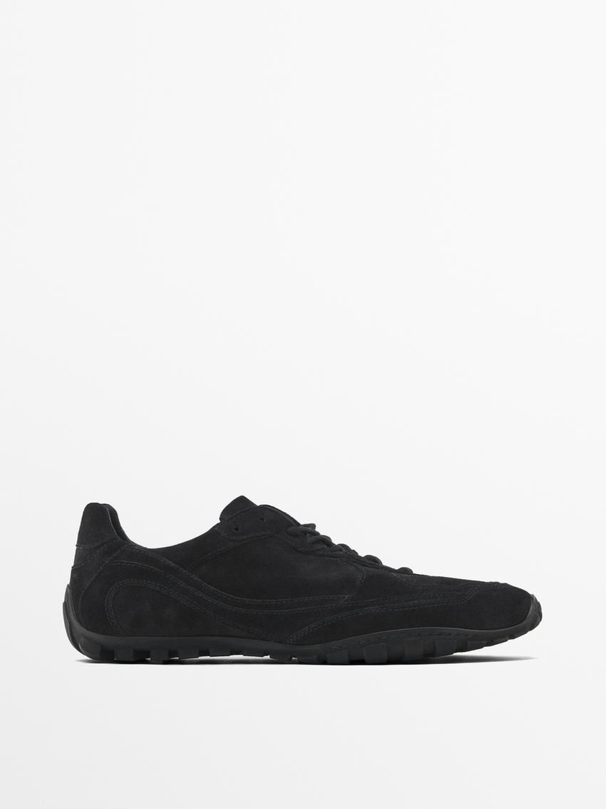 Massimo Dutti Split-leather With Pieces Men Sneakers Black | US-ZN5891704