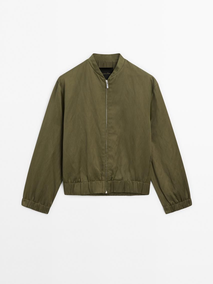 Massimo Dutti Stand Collar Women Bomber Jacket Olive | US-WD0513728