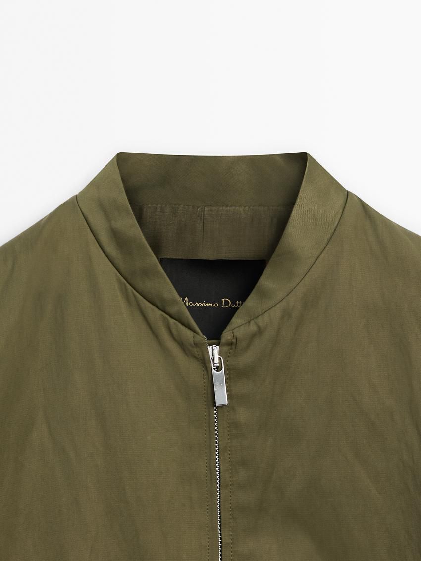 Massimo Dutti Stand Collar Women Bomber Jacket Olive | US-WD0513728