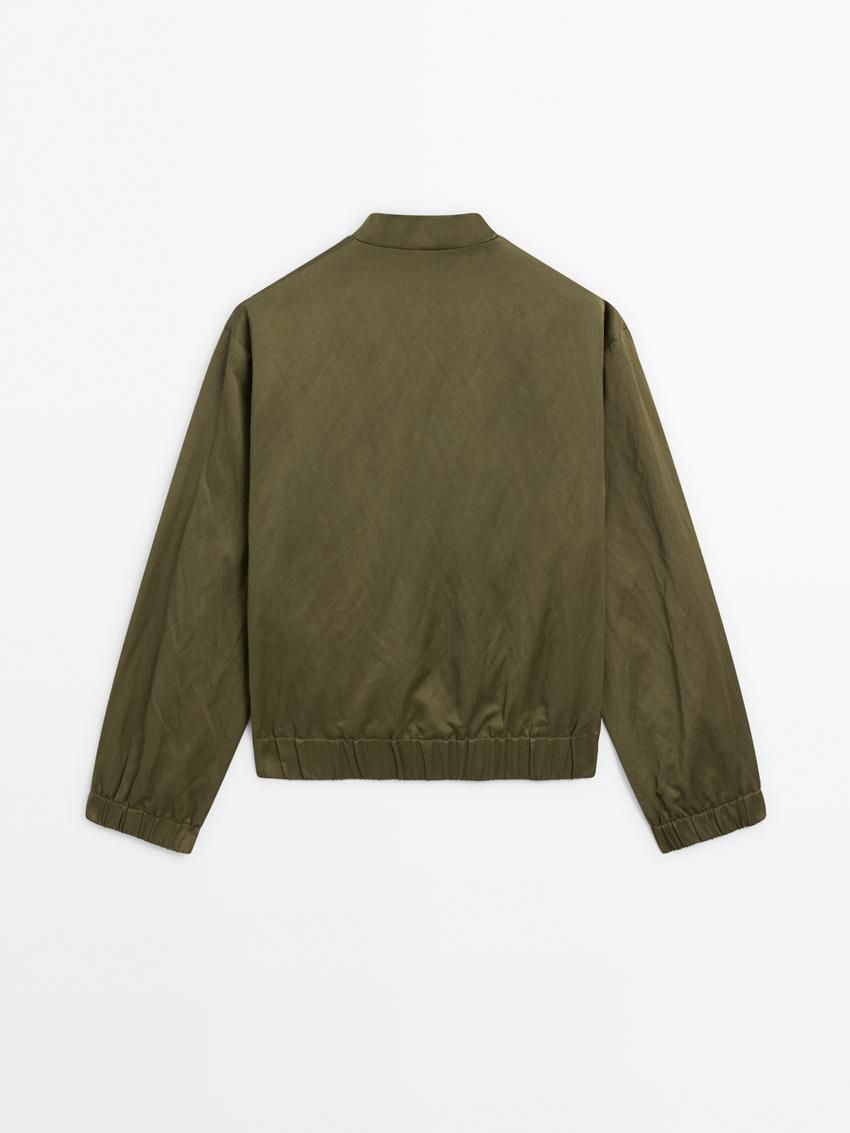 Massimo Dutti Stand Collar Women Bomber Jacket Olive | US-WD0513728