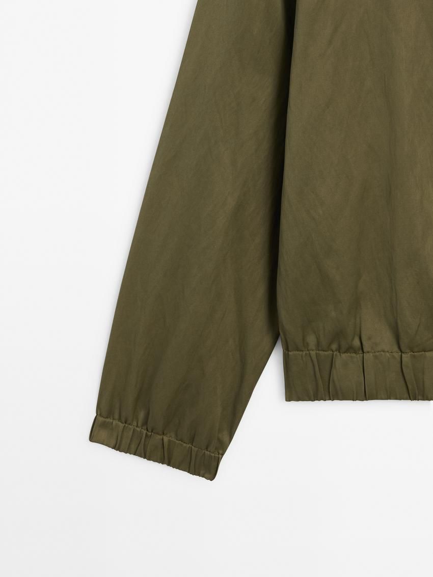 Massimo Dutti Stand Collar Women Bomber Jacket Olive | US-WD0513728