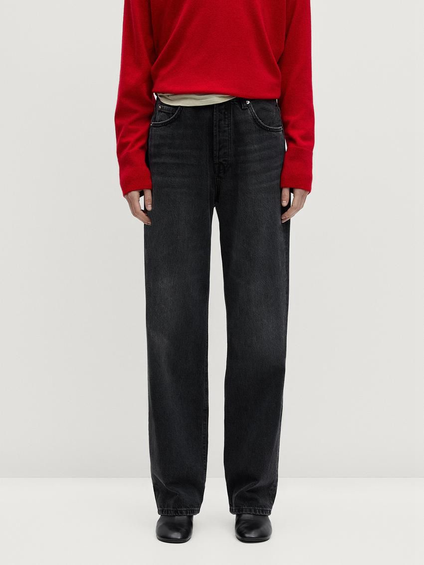 Massimo Dutti Straight Fit High-waist Women Jeans Black | US-RB5091386