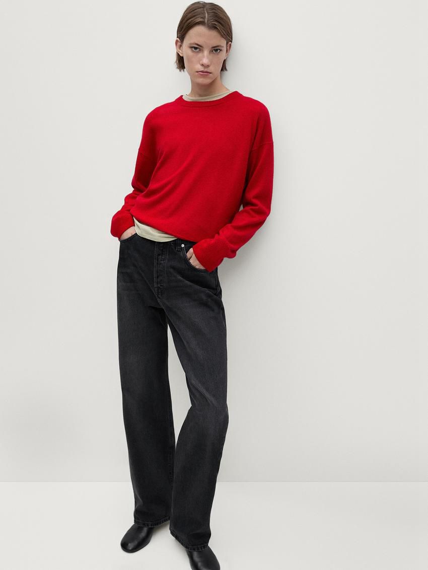 Massimo Dutti Straight Fit High-waist Women Jeans Black | US-RB5091386
