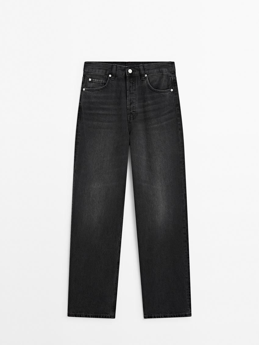 Massimo Dutti Straight Fit High-waist Women Jeans Black | US-RB5091386