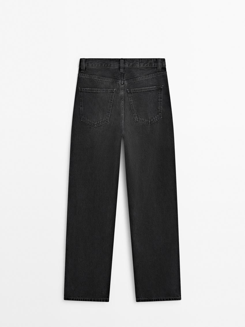 Massimo Dutti Straight Fit High-waist Women Jeans Black | US-RB5091386
