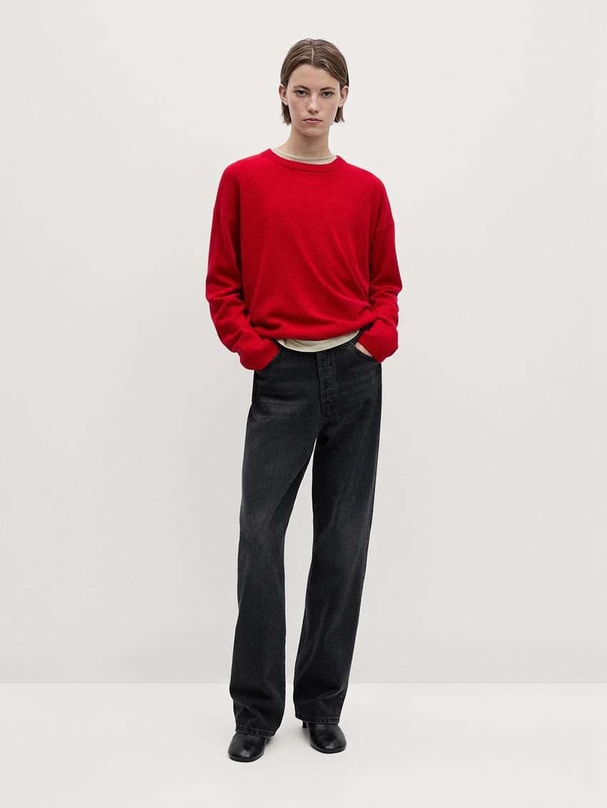 Massimo Dutti Straight Fit High-waist Women Jeans Black | US-RB5091386