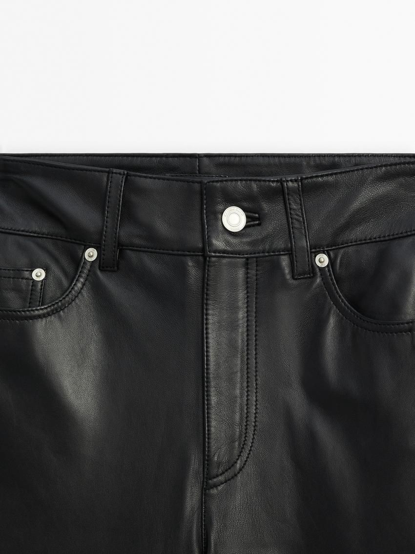 Massimo Dutti Straight Fit Nappa Leather Women Trousers Black | US-PQ4720658