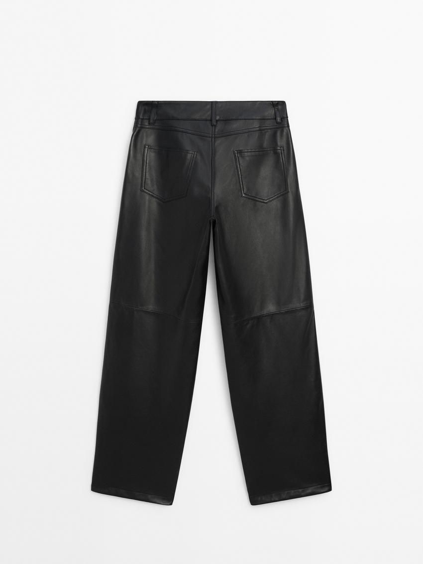 Massimo Dutti Straight Fit Nappa Leather Women Trousers Black | US-PQ4720658
