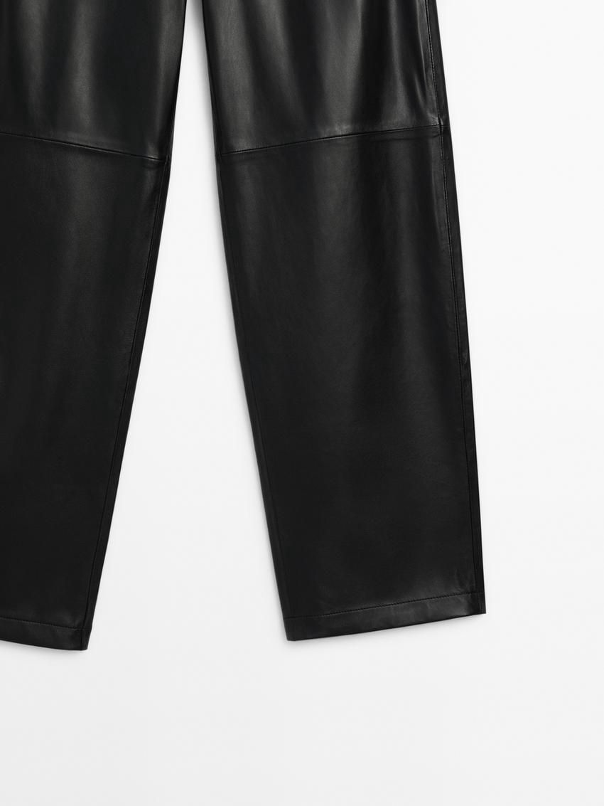 Massimo Dutti Straight Fit Nappa Leather Women Trousers Black | US-PQ4720658