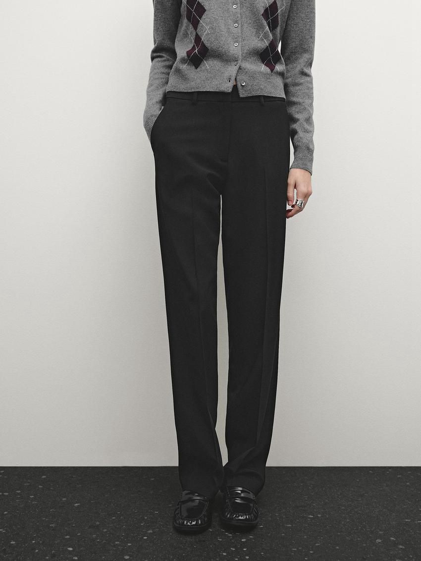 Massimo Dutti Straight Fit With Belt Loops Women Trousers Black | US-ZA9768025
