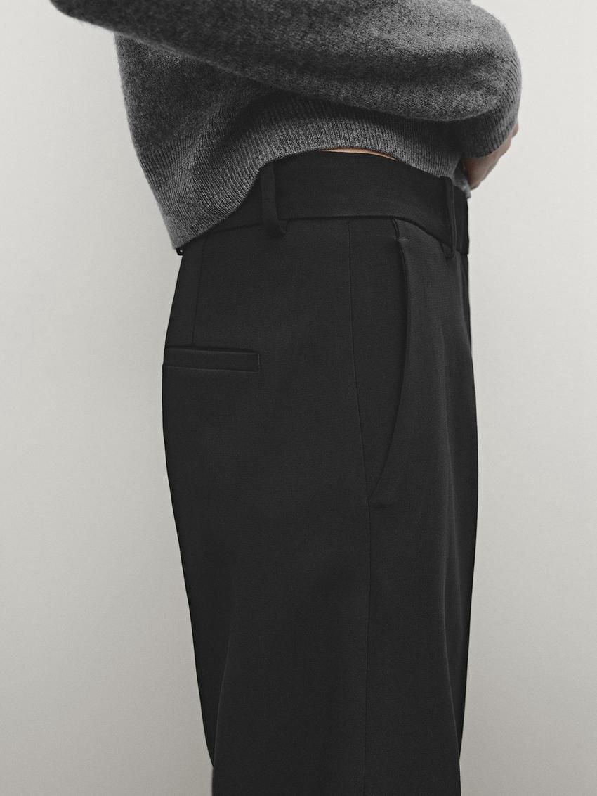 Massimo Dutti Straight Fit With Belt Loops Women Trousers Black | US-ZA9768025