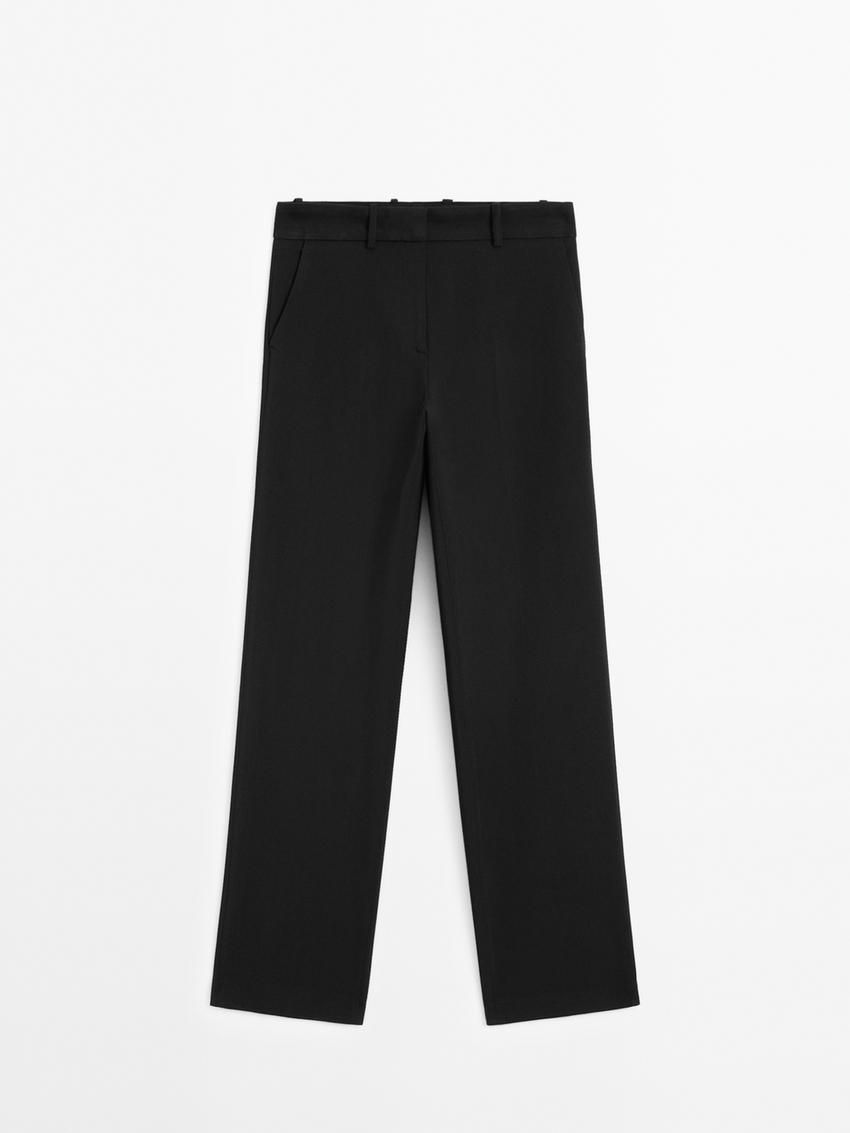 Massimo Dutti Straight Fit With Belt Loops Women Trousers Black | US-ZA9768025