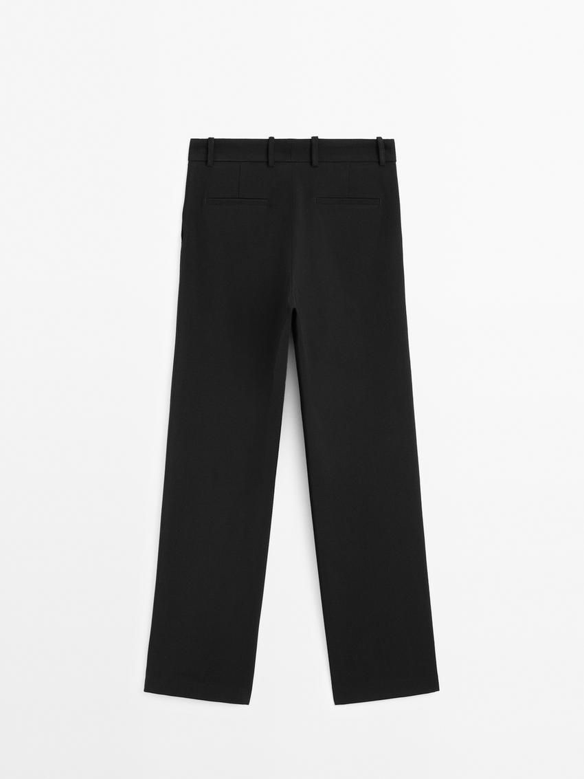 Massimo Dutti Straight Fit With Belt Loops Women Trousers Black | US-ZA9768025