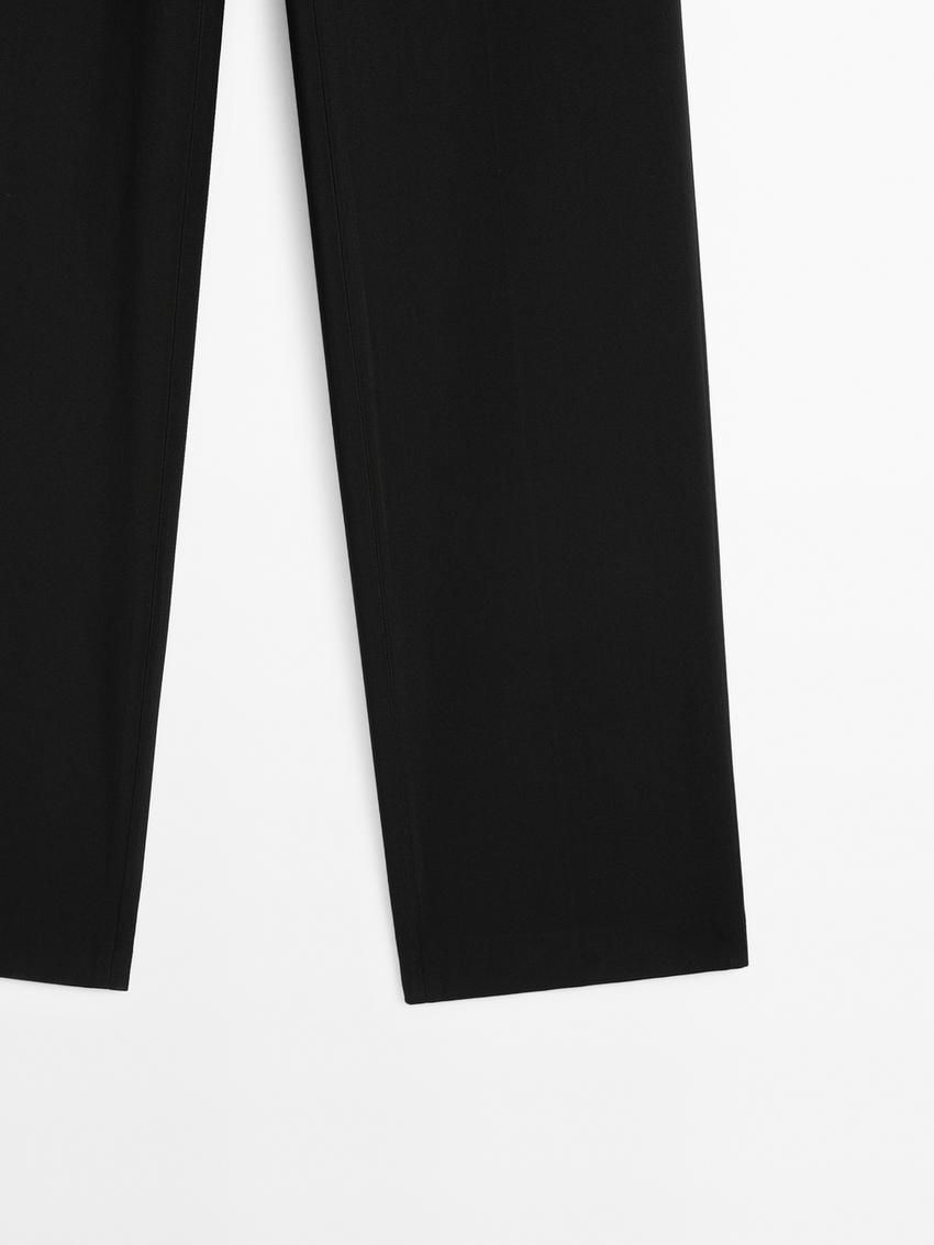 Massimo Dutti Straight Fit With Belt Loops Women Trousers Black | US-ZA9768025