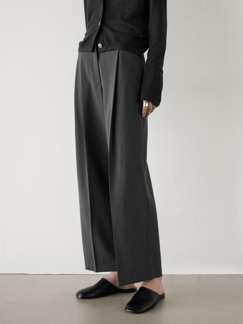 Massimo Dutti Straight Fit With Darts Women Trousers Dark Grey | US-BY5647083