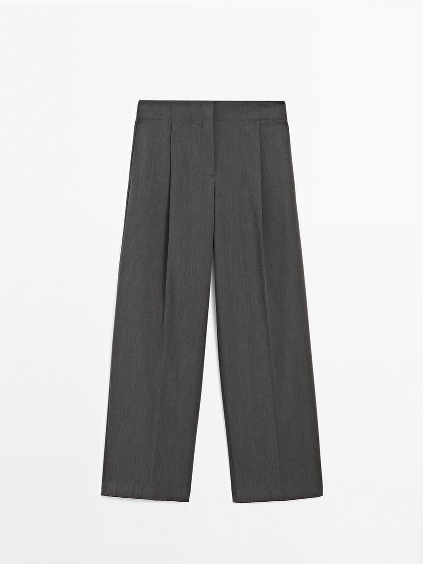 Massimo Dutti Straight Fit With Darts Women Trousers Dark Grey | US-BY5647083