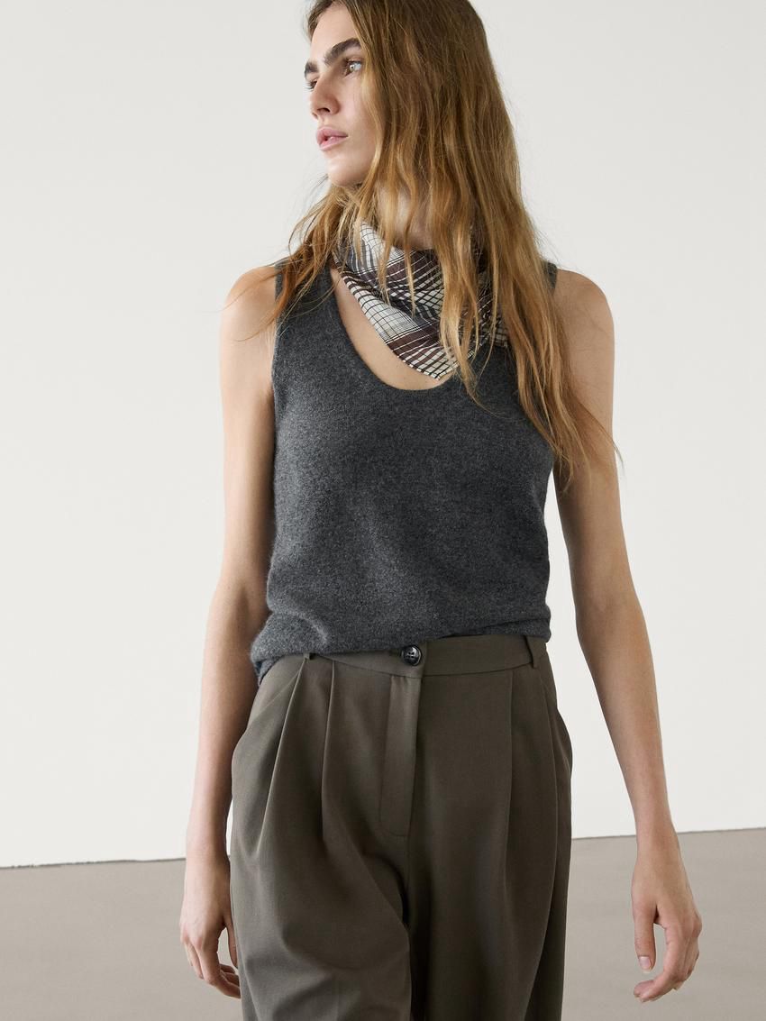Massimo Dutti Straight Fit With Double Belt Loops Women Trousers Olive | US-PK1349065