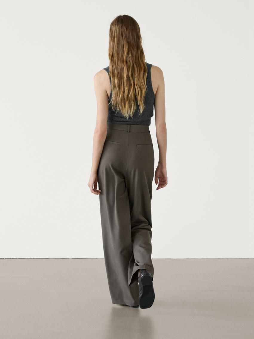 Massimo Dutti Straight Fit With Double Belt Loops Women Trousers Olive | US-PK1349065