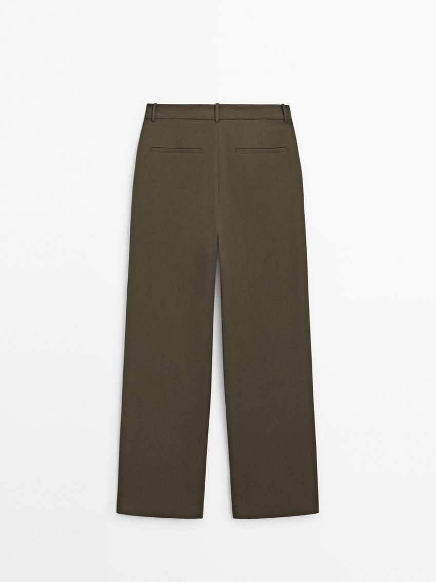 Massimo Dutti Straight Fit With Double Belt Loops Women Trousers Olive | US-PK1349065