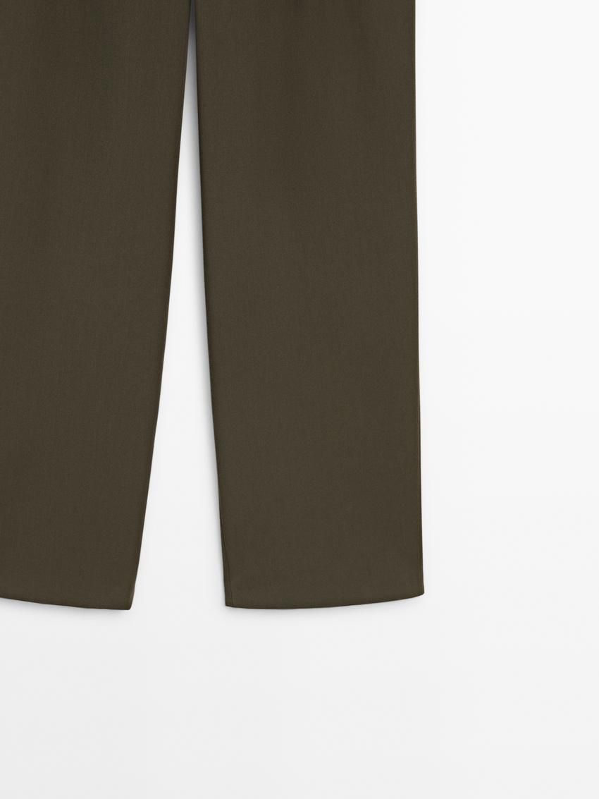 Massimo Dutti Straight Fit With Double Belt Loops Women Trousers Olive | US-PK1349065