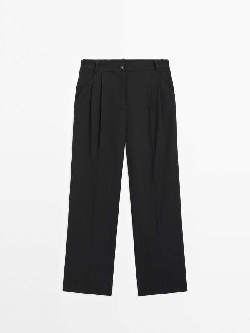 Massimo Dutti Straight Fit With Double Belt Loops Women Trousers Black | US-SU2493501
