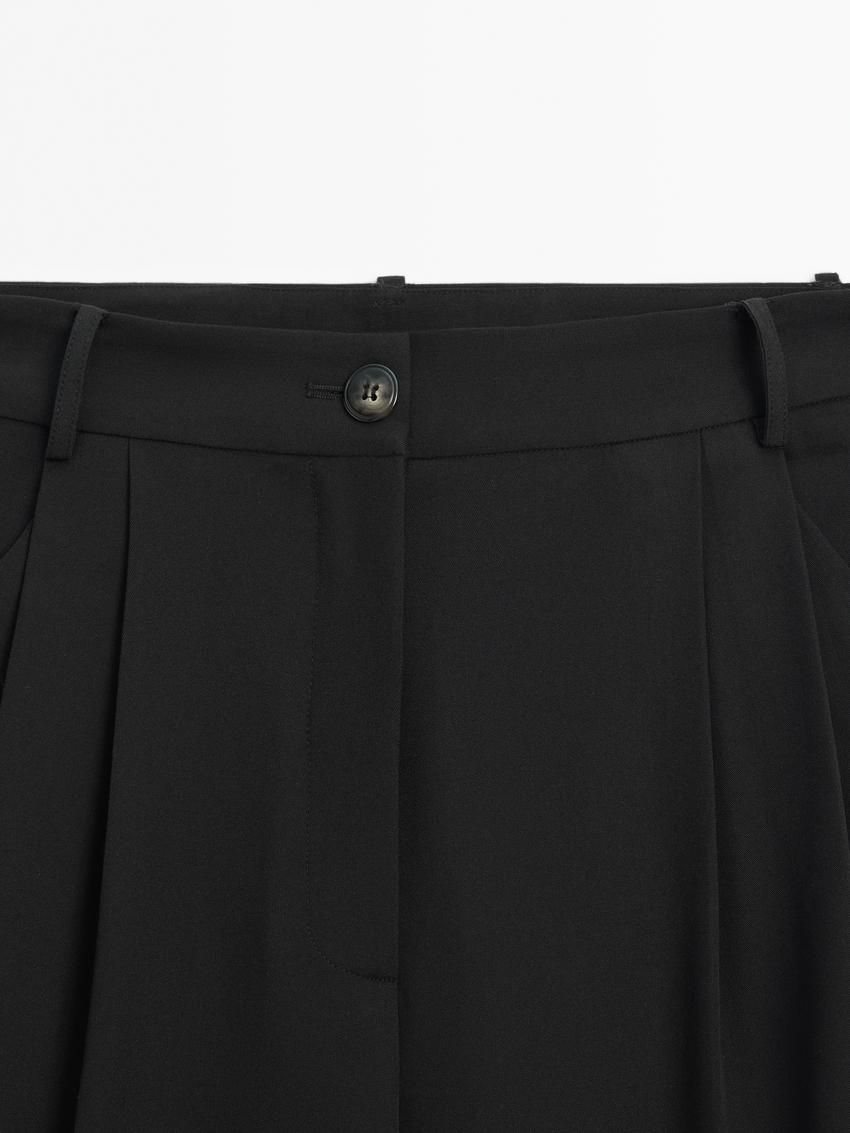 Massimo Dutti Straight Fit With Double Belt Loops Women Trousers Black | US-SU2493501