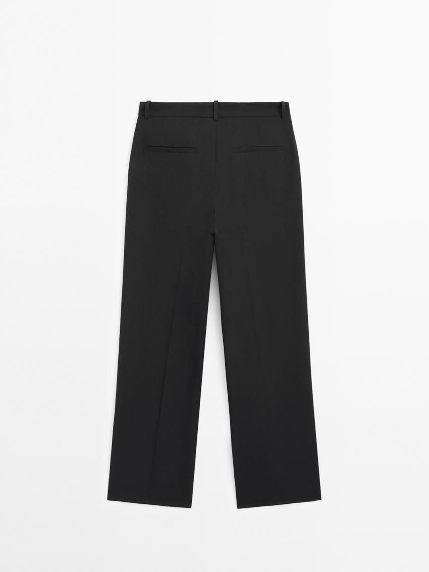 Massimo Dutti Straight Fit With Double Belt Loops Women Trousers Black | US-SU2493501