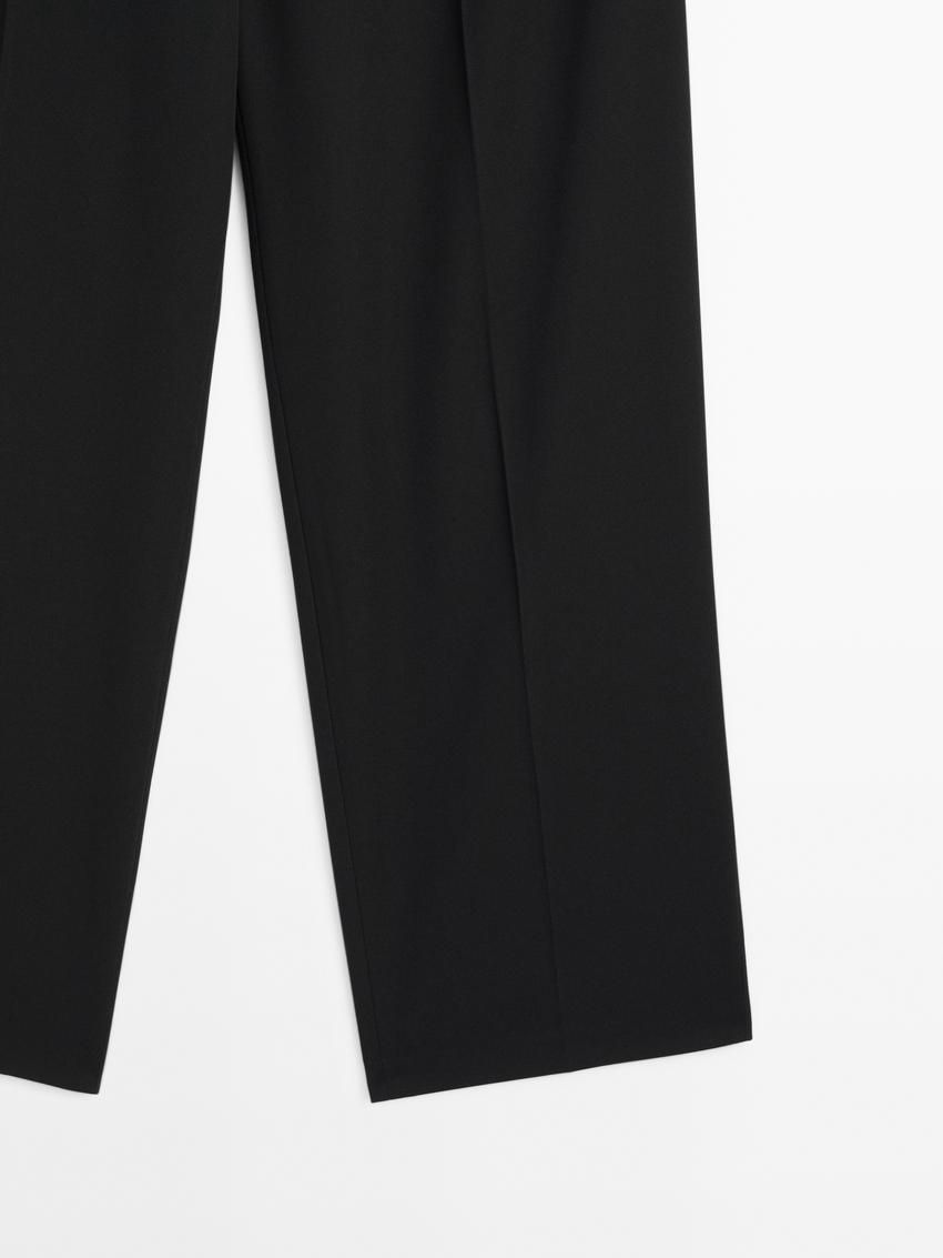 Massimo Dutti Straight Fit With Double Belt Loops Women Trousers Black | US-SU2493501