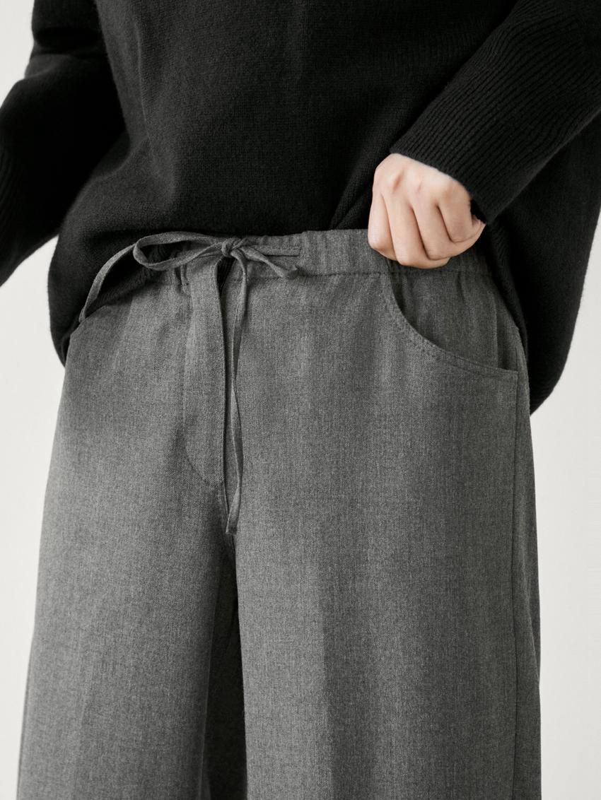 Massimo Dutti Straight Flannel With Tie Detail Women Trousers Dark Grey | US-CG5381069