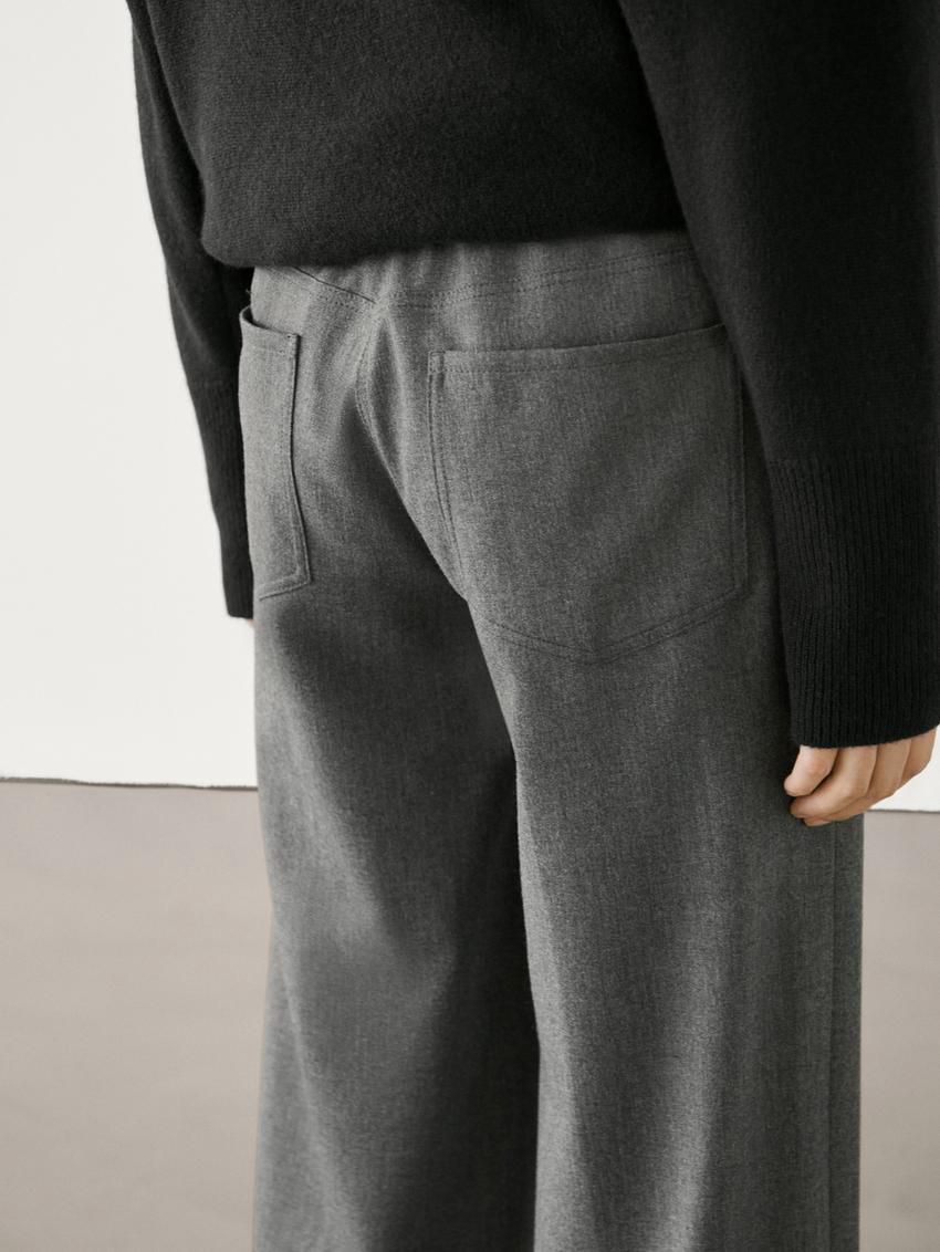 Massimo Dutti Straight Flannel With Tie Detail Women Trousers Dark Grey | US-CG5381069