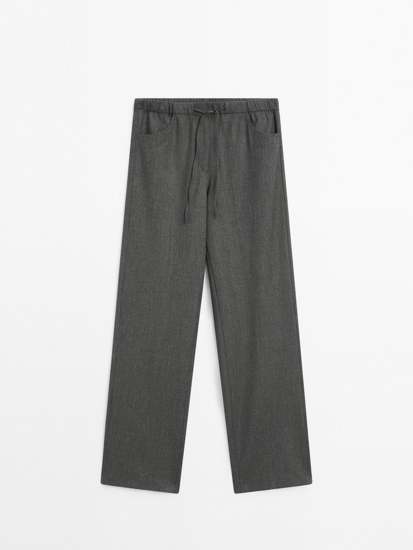 Massimo Dutti Straight Flannel With Tie Detail Women Trousers Dark Grey | US-CG5381069