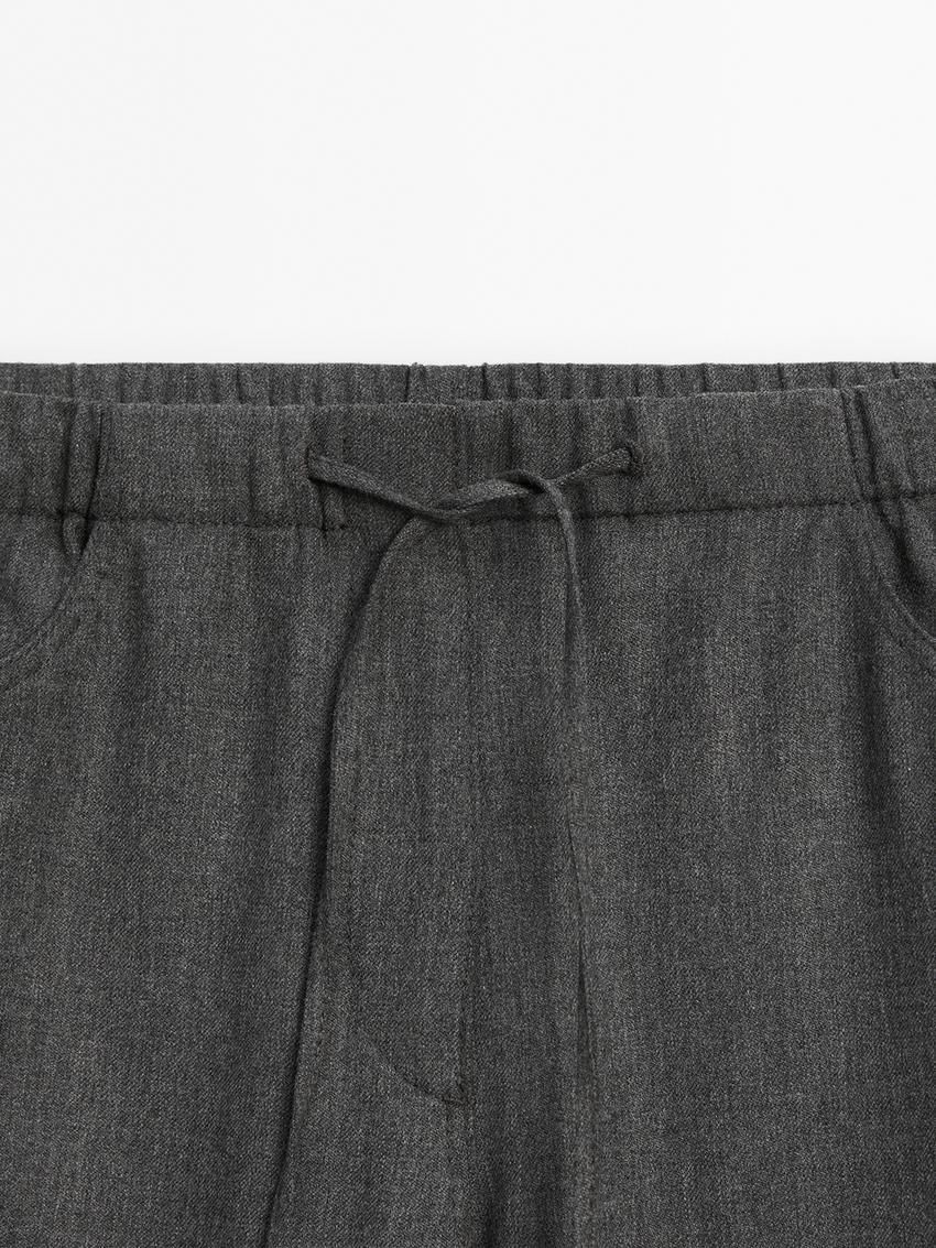 Massimo Dutti Straight Flannel With Tie Detail Women Trousers Dark Grey | US-CG5381069