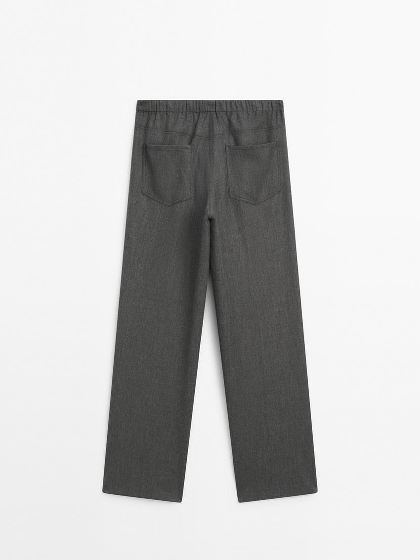 Massimo Dutti Straight Flannel With Tie Detail Women Trousers Dark Grey | US-CG5381069