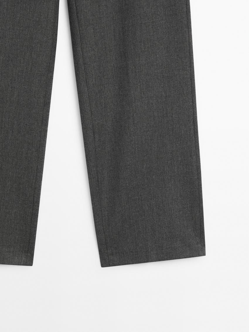 Massimo Dutti Straight Flannel With Tie Detail Women Trousers Dark Grey | US-CG5381069