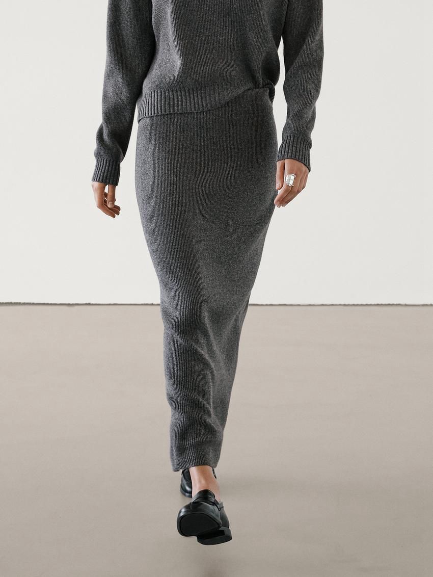 Massimo Dutti Straight Knit Co-ord Midi Women Skirts Dark Grey | US-QB4863790