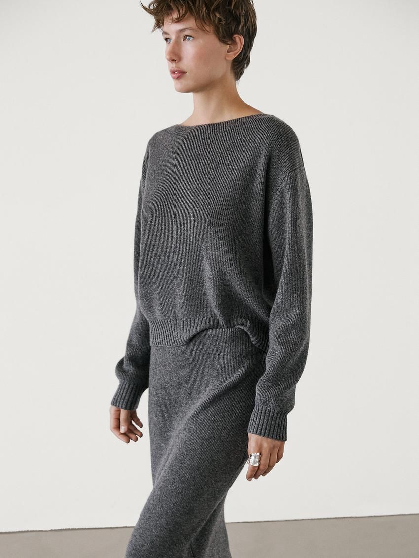 Massimo Dutti Straight Knit Co-ord Midi Women Skirts Dark Grey | US-QB4863790