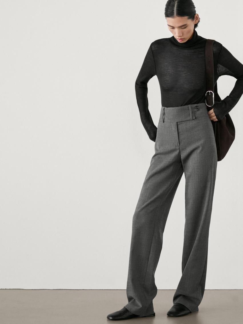 Massimo Dutti Straight With Wide Waistband Women Trousers Dark Grey | US-HW8649132
