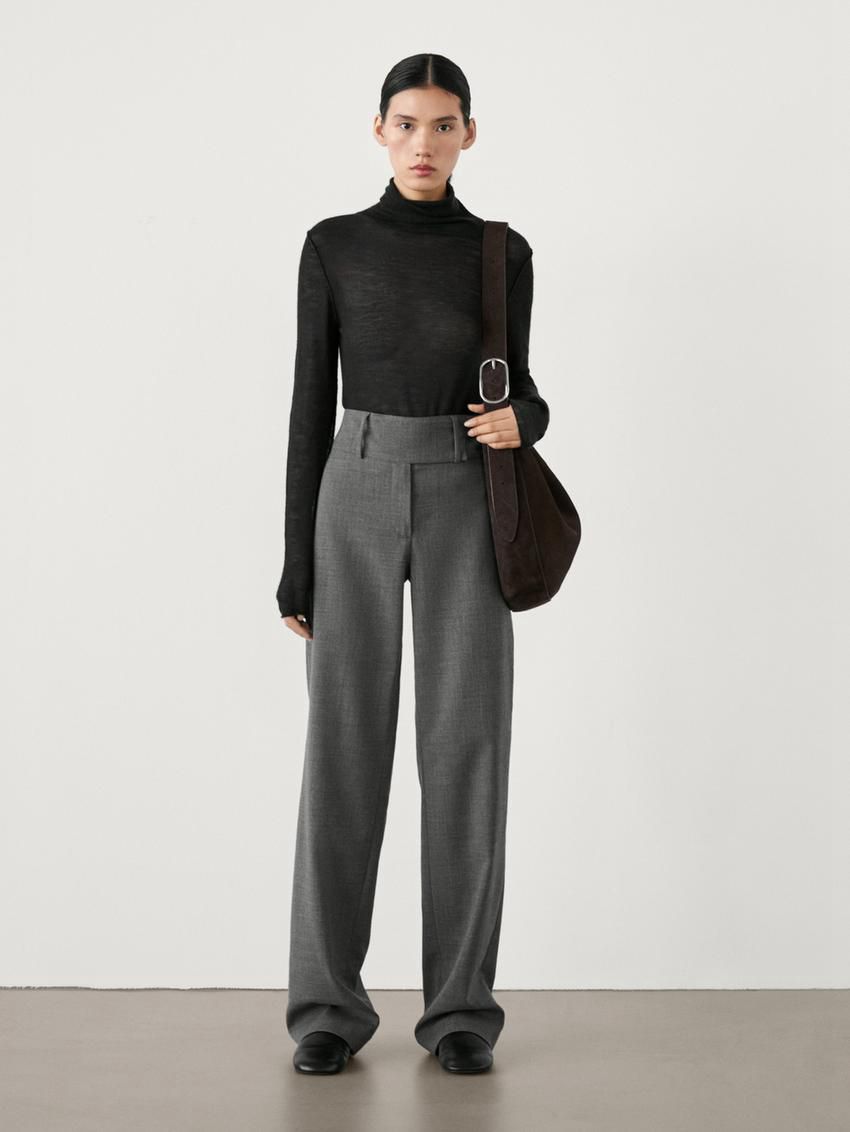 Massimo Dutti Straight With Wide Waistband Women Trousers Dark Grey | US-HW8649132